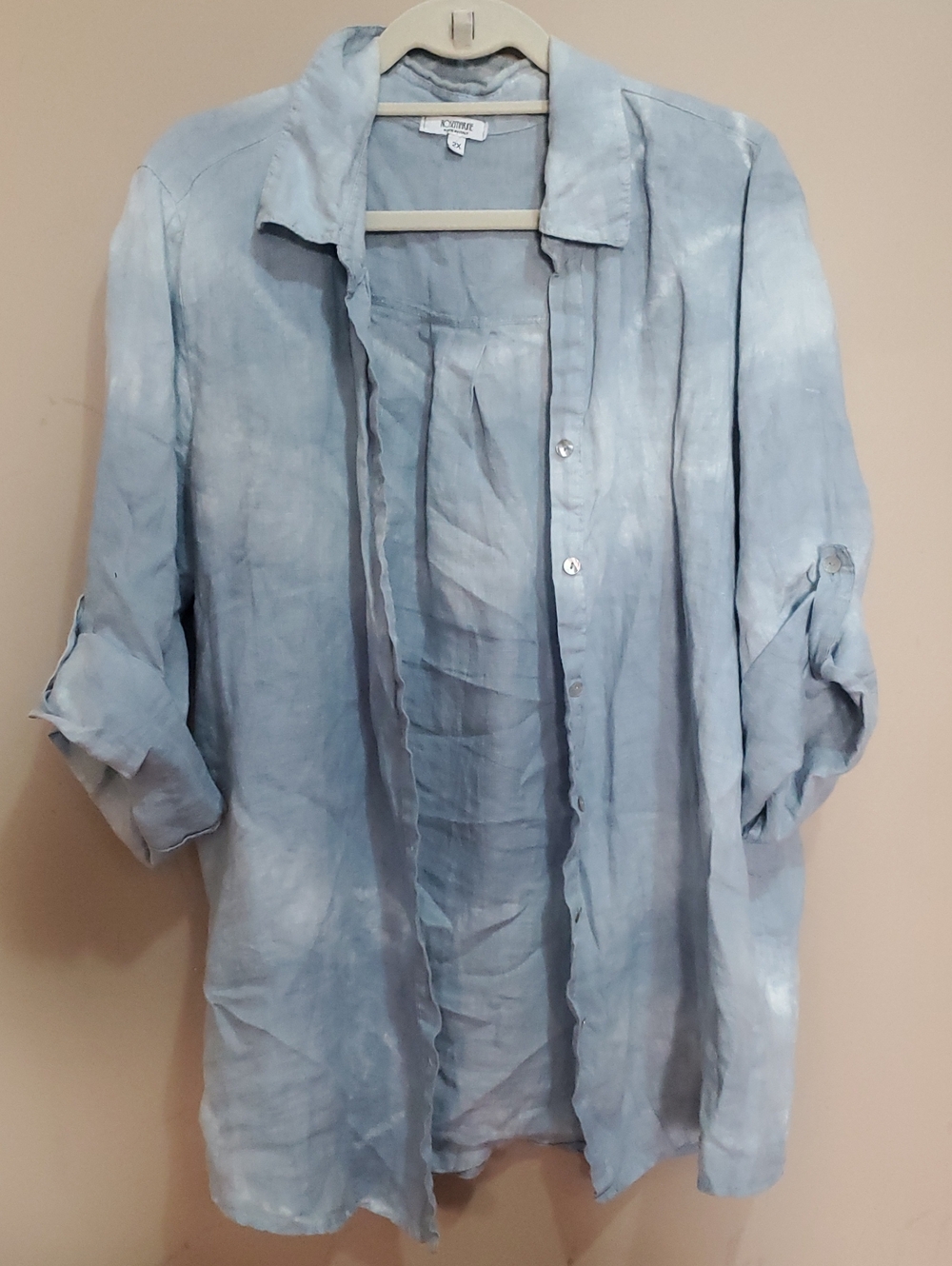 Rosemarine Light Blue Linen Button-Up Top Size 2x